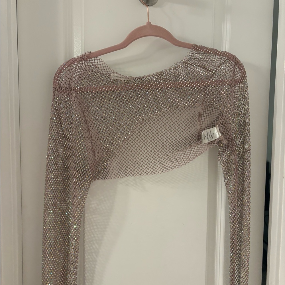 Sparkling Mesh Long Sleeve Top Buckle